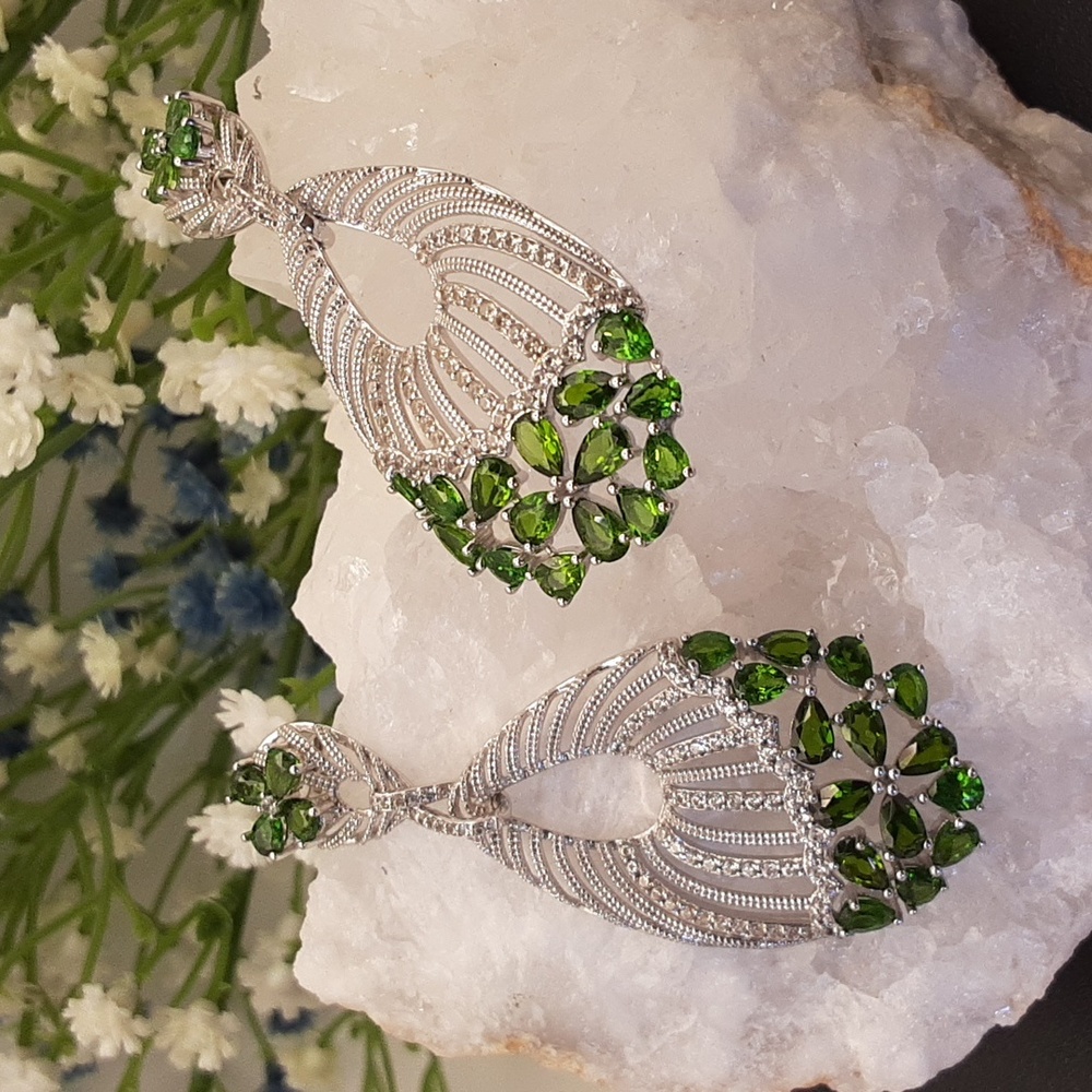 925 Genuine Chrome Diopside Earrings. - Picture 3 of 6